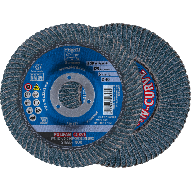 PFERD POLIFAN-Fächerscheiben PFR 125-L Z 40 SGP CURVE STEELOX