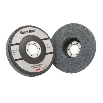 Scotch-Brite Verpresste Kompaktscheibe Deburr and Finish PRO für den Winkelschleifer, 8C Coarse+, 114 mm x 22 mm, Type 27, Nylon