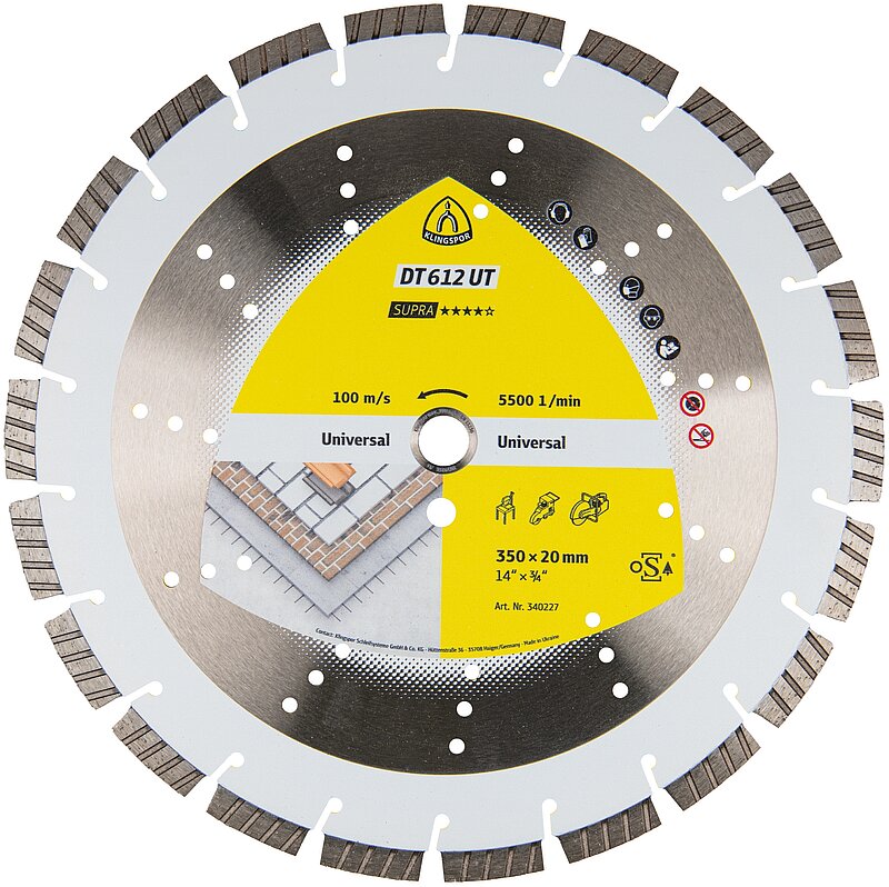 Klingspor - DT 612 UT Diamanttrennscheibe, 300 x 2,8 x 25,4 mm 20 Segmente 40 x 2,8 x 12 mm, Standard Turbo