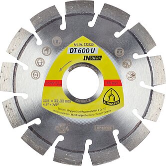 Klingspor - DT 600 U Diamanttrennscheibe, 115 x 2,4 x 22,23 mm 13 Segmente 20 x 2,4 x 9 mm, Kurzverzahnung