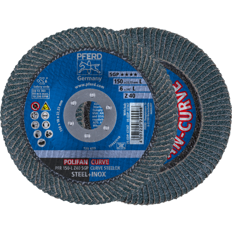 PFERD POLIFAN-Fächerscheiben PFR 150-L Z 40 SGP CURVE STEELOX