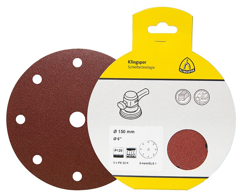 Klingspor - PS 22 K Scheibe kletthaftend, 150 mm Korn 320 Lochform GLS47, SB-verpackt im Reiter