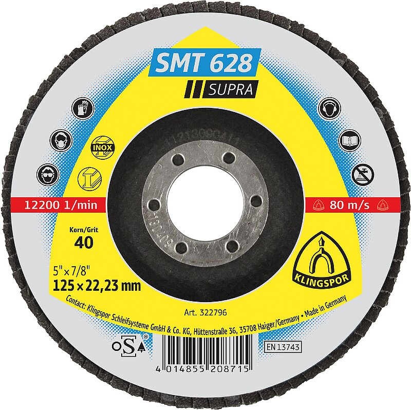 Klingspor - SMT 628 Schleifmopteller, 125 x 22,23 mm Korn 40 gerade