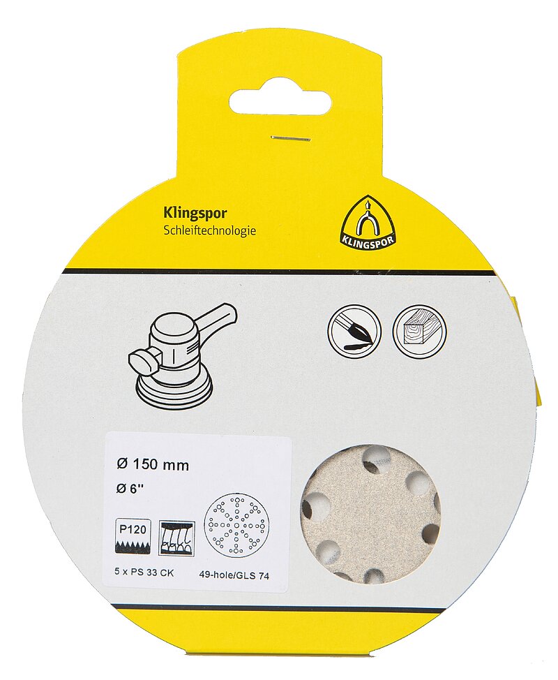 Klingspor - PS 33 CK Scheibe kletthaftend, 150 mm Korn 80 Lochform GLS74, SB-verpackt im Reiter