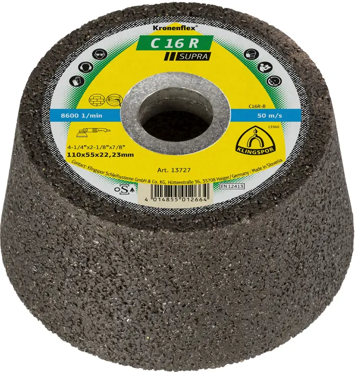 Klingspor - C 16 R Schleiftopf, 110 x 55 x 22,23 mm gekröpft
