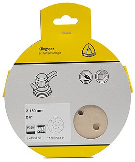 Klingspor - PS 33 BK Scheibe kletthaftend, 150 mm Korn 320 Lochform GLS51, SB-verpackt im Reiter