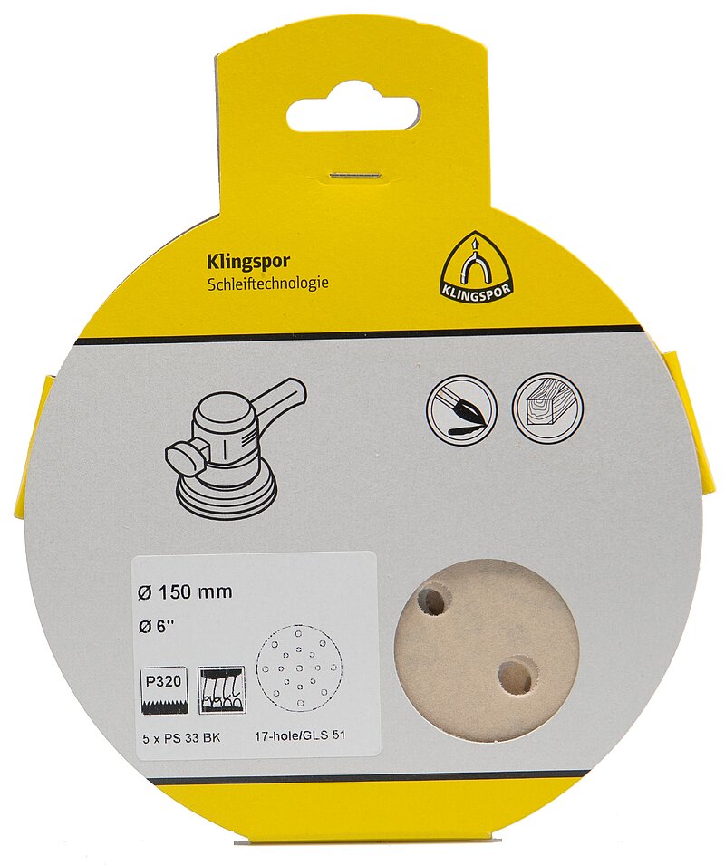 Klingspor - PS 33 BK Scheibe kletthaftend, 150 mm Korn 320 Lochform GLS51, SB-verpackt im Reiter