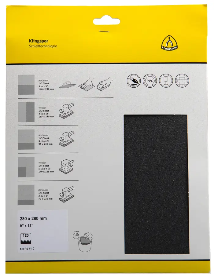 Klingspor - PS 11 C S.a.U. Bogen wasserfest, 230 x 280 mm Korn 180, SB-verpackt im Reiter