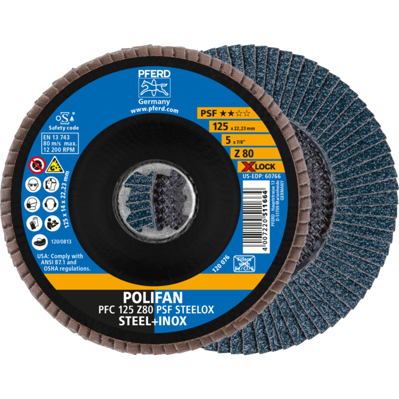 PFERD POLIFAN-Fächerscheiben PFC 125 Z 80 PSF STEELOX/X-LOCK