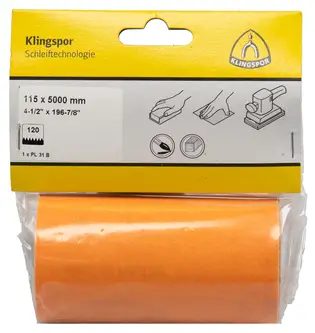 Klingspor - PL 31 B Schleifrolle, 115 x 5000 mm Korn 120, SB-verpackt in Folie