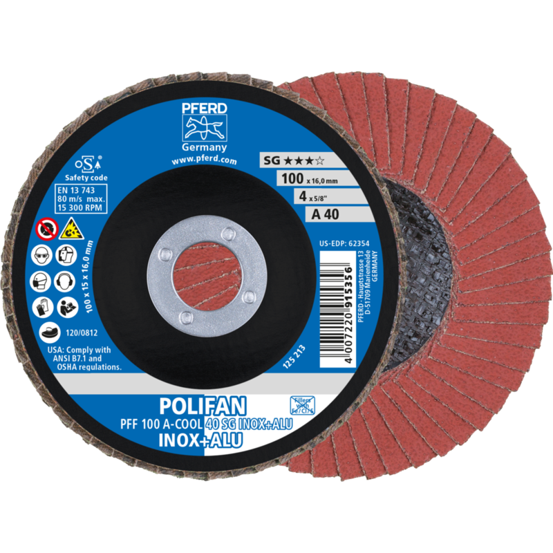 PFERD POLIFAN-Fächerscheiben PFF 100 A-COOL 40 SG INOX+ALU/16,0