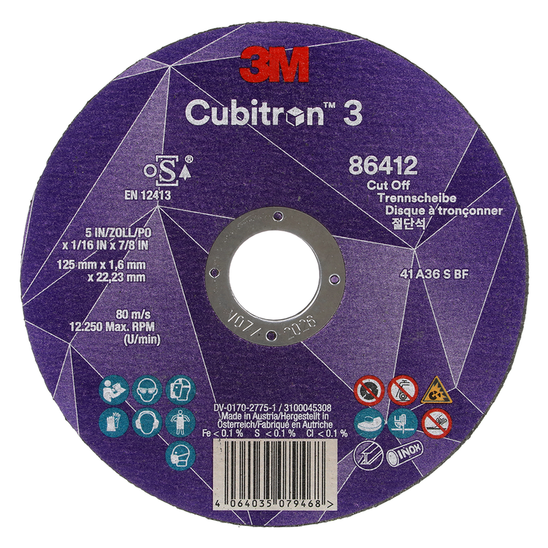 3M Cubitron 3 Trennscheibe, 86616, 60+, T41, 115 mm x 1 mm x 22,23 mm, EN, 25/Pack, 50 Stück/VE
