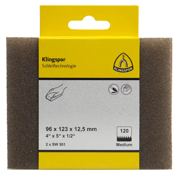 Klingspor - SW 501 Schleifschwämme, Korund Korn 220 96 x 123 x 12,5 mm, SB-verpackt im Reiter