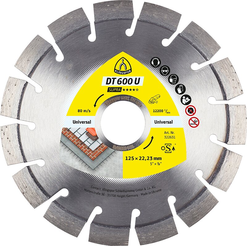 Klingspor - DT 600 U Diamanttrennscheibe, 140 x 2,4 x 22,23 mm 17 Segmente 20 x 2,4 x 9 mm, Kurzverzahnung