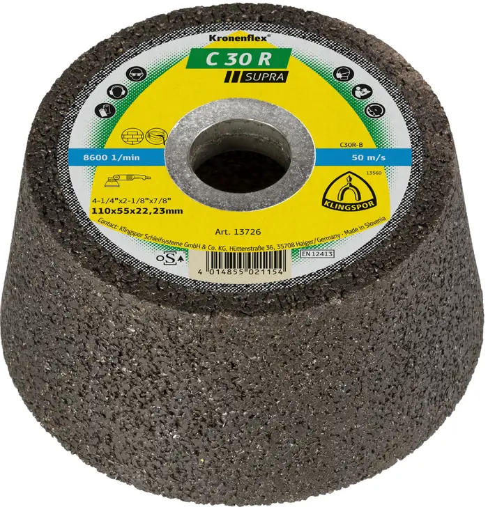 Klingspor - C 30 R Schleiftopf, 110 x 55 x 22,23 mm gekröpft