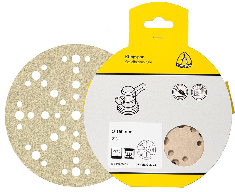 Klingspor - PS 33 BK Scheibe kletthaftend, 225 mm Korn 180 Lochform GLS55, SB-verpackt im Reiter