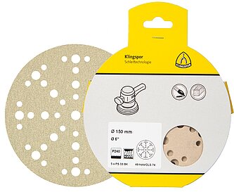 Klingspor - PS 33 BK Scheibe kletthaftend, 225 mm Korn 180 Lochform GLS55, SB-verpackt im Reiter