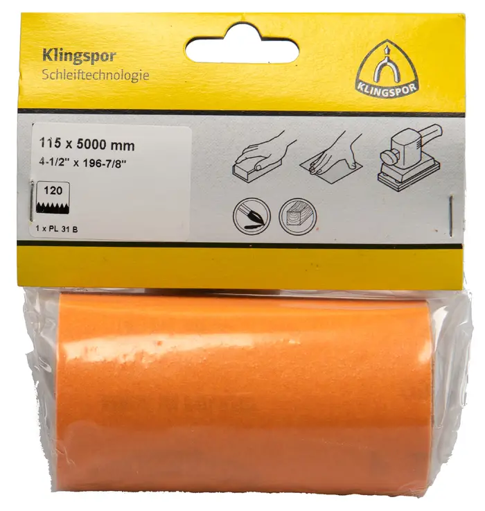 Klingspor - PL 31 B Schleifrolle, 115 x 5000 mm Korn 80, SB-verpackt in Folie