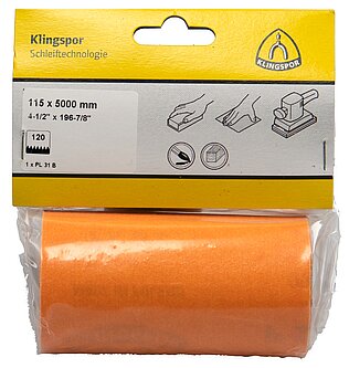Klingspor - PL 31 B Schleifrolle, 115 x 5000 mm Korn 180, SB-verpackt in Folie
